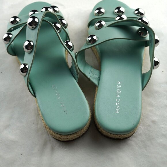 NWOT Marc Fisher Prisca Studded Espadrille Slide Sandals Aqua Blue Size‎ 9M - Picture 4 of 7